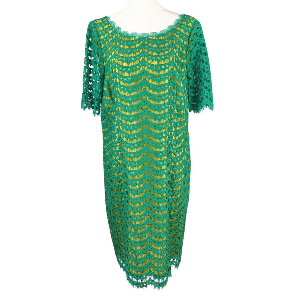 Boden Lace Overlay Cocktail Sheath‎ Dress Green Chartreuse 10R Elegant Feminine
